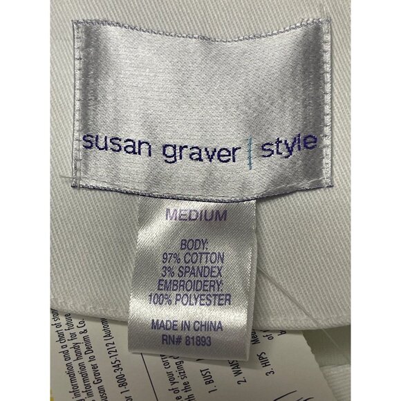 NEW! Susan Graver Women's White Denim Blazer Embroidered Cut Out Pockets Medium - Picture 9 of 11